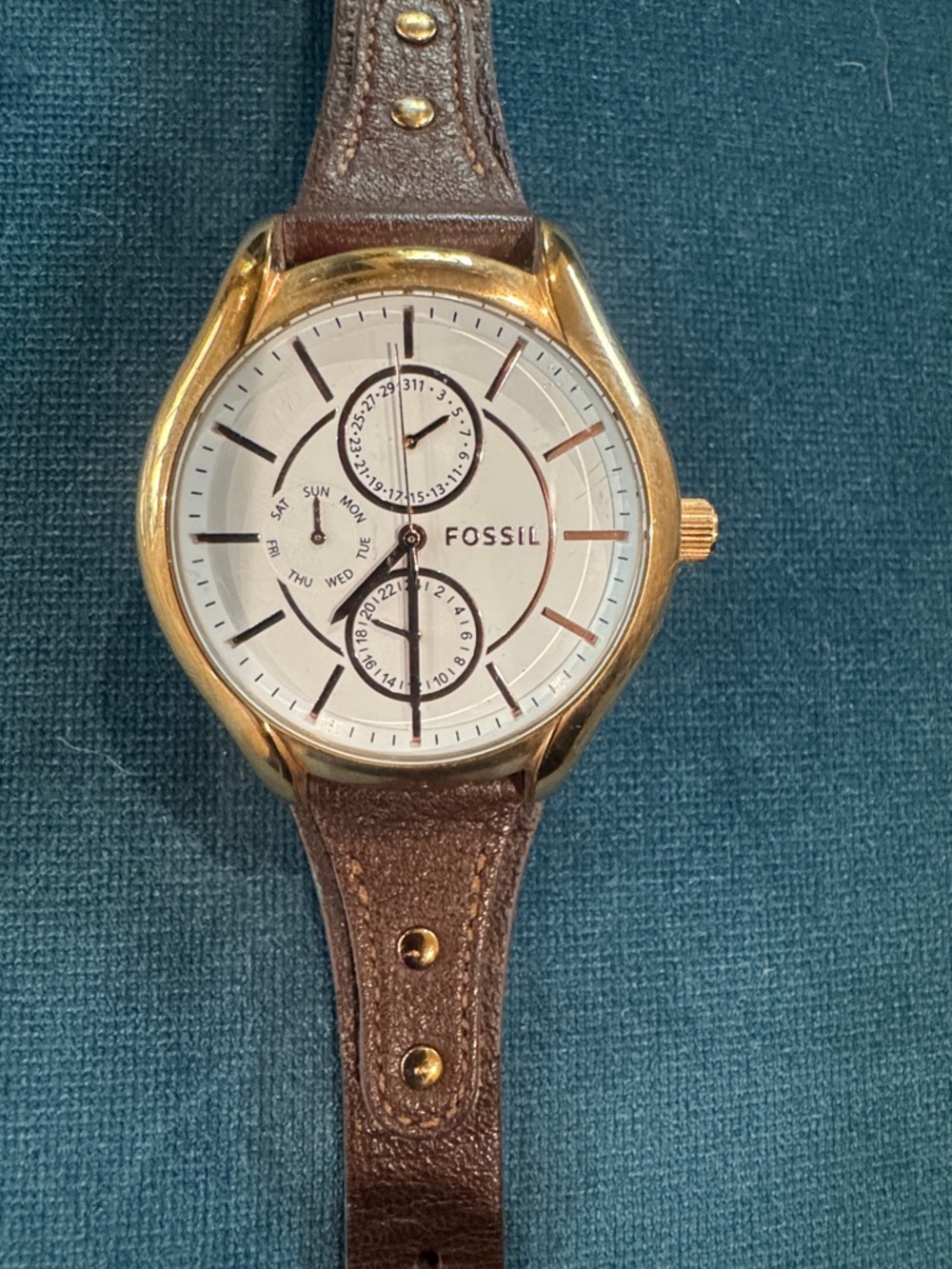 Fossil Gold Case White Dial Brown Leather Strap Women’s Watch
